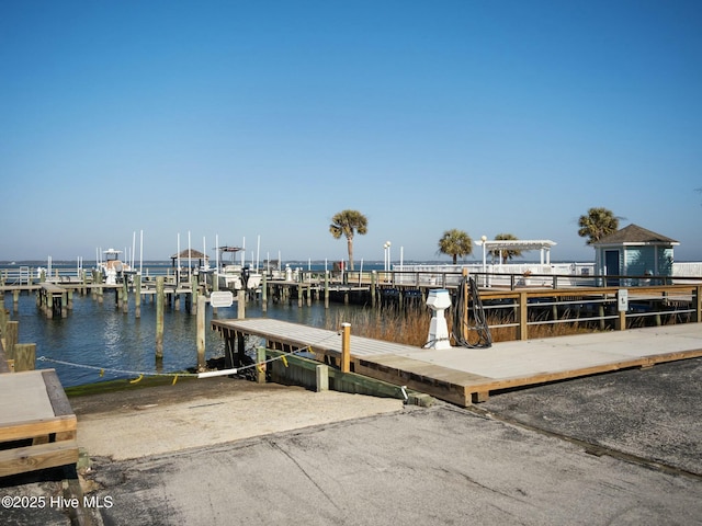 dock area featuring a water view