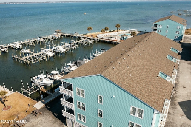 bird's eye view featuring a water view