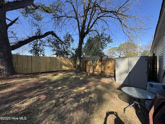 view of yard with a storage shed