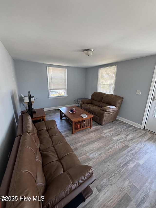 living room with light hardwood / wood-style flooring