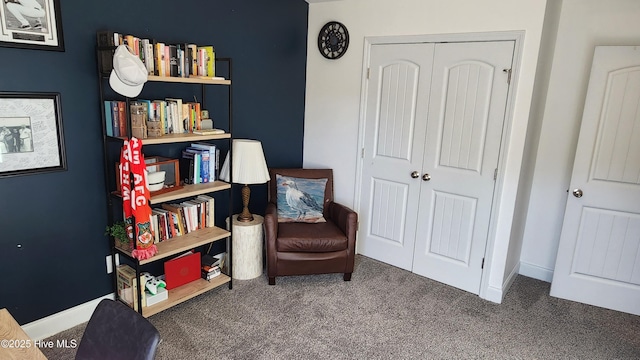 sitting room with carpet flooring