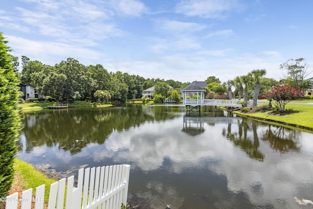 view of water feature featuring a gazebo