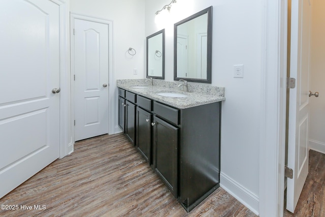 bathroom featuring vanity and hardwood / wood-style floors