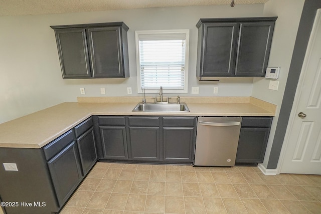 kitchen with light tile patterned flooring, sink, and stainless steel dishwasher