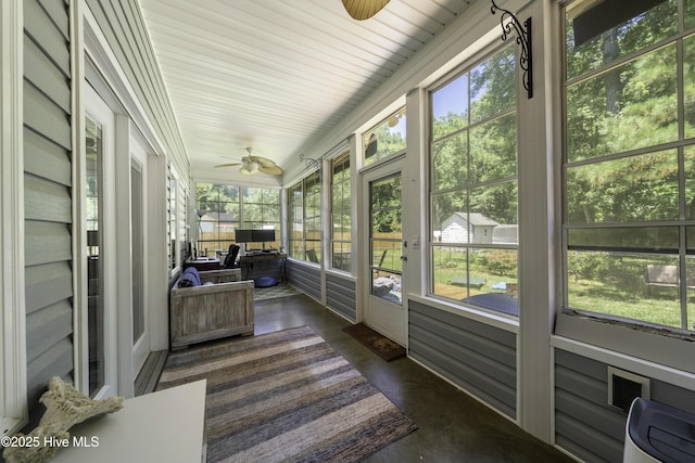 sunroom with ceiling fan and a wealth of natural light