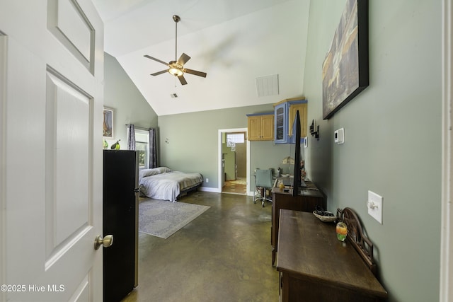 bedroom featuring high vaulted ceiling