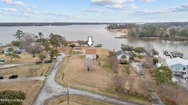 aerial view featuring a water view