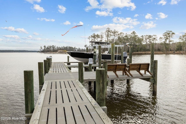 view of dock featuring a water view and boat lift