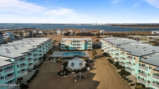 aerial view featuring a water view