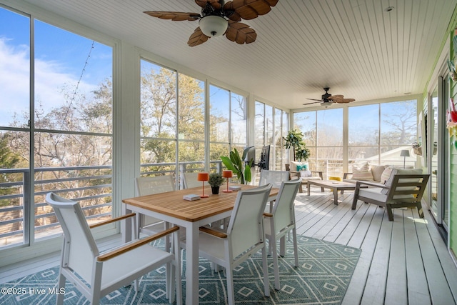 sunroom / solarium with wood ceiling