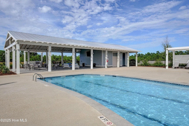 view of swimming pool with a patio