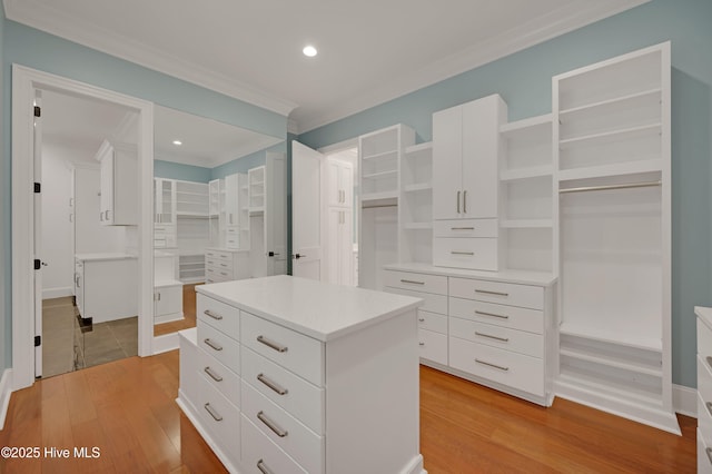 spacious closet featuring light hardwood / wood-style floors