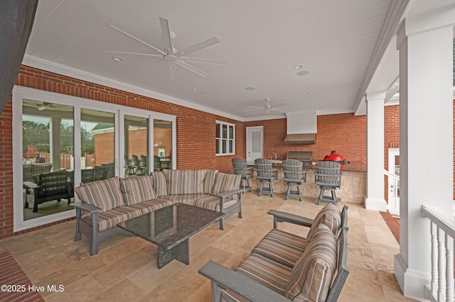 view of patio / terrace featuring ceiling fan and an outdoor hangout area