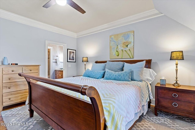 4174 Brookfield Way, Southport, NC 28461 - bedroom featuring ornamental molding, connected bathroom, and a ceiling fan