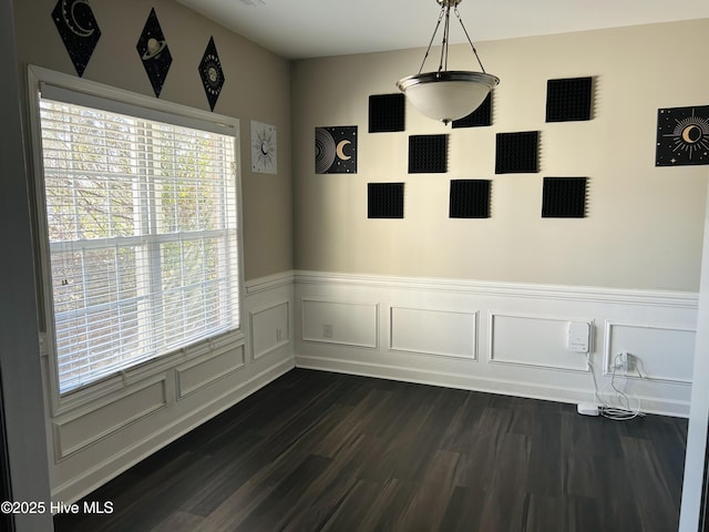 unfurnished dining area with dark hardwood / wood-style flooring