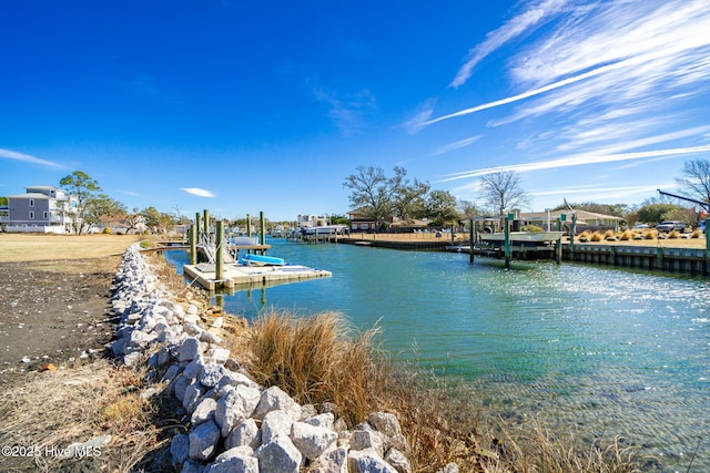 view of dock featuring a water view