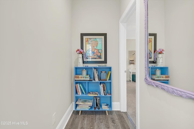 hallway with hardwood / wood-style flooring