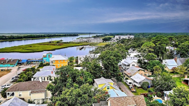 aerial view with a water view