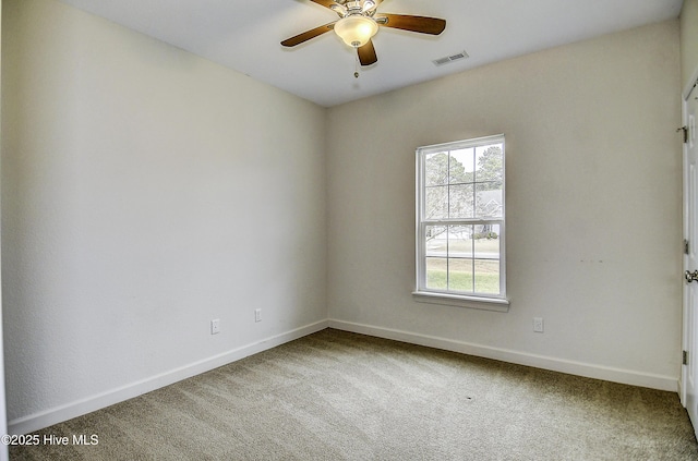 unfurnished room with carpet floors and ceiling fan