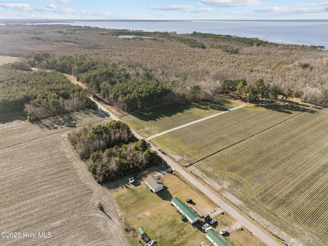 drone / aerial view with a rural view and a water view