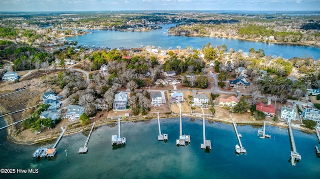 drone / aerial view featuring a water view