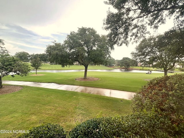 view of home's community featuring a yard and a water view