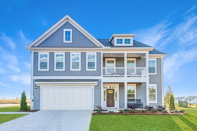 1024 Peace St Lot 73, Leland, NC 28451 - view of front of property with a porch, concrete driveway, a front yard, and an attached garage