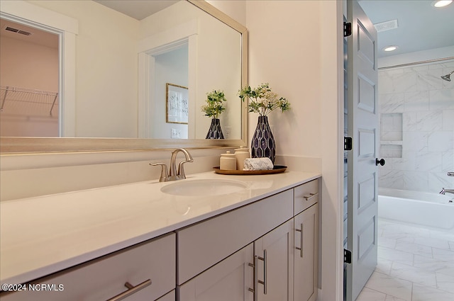 1024 Peace St Lot 73, Leland, NC 28451 - bathroom with marble finish flooring, vanity, bathing tub / shower combination, and recessed lighting