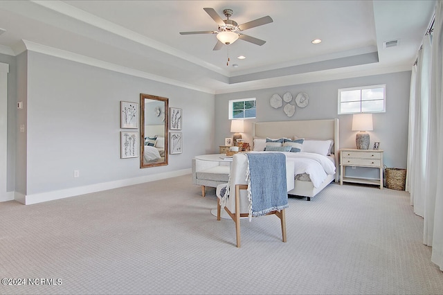 1024 Peace St Lot 73, Leland, NC 28451 - bedroom with carpet, a raised ceiling, ornamental molding, recessed lighting, and baseboards