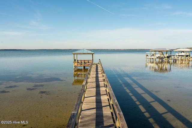 dock area with a water view