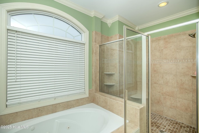 108 Casey Ct, Cedar Point, NC 28584 - bathroom featuring a stall shower, a whirlpool tub, and ornamental molding