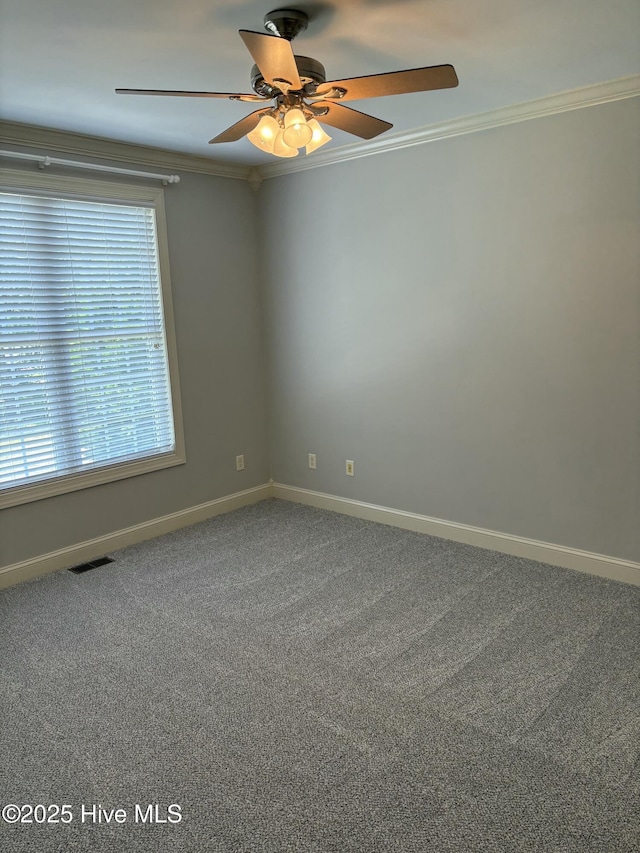 108 Casey Ct, Cedar Point, NC 28584 - spare room with crown molding, baseboards, ceiling fan, and carpet flooring