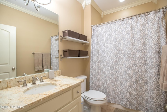 108 Casey Ct, Cedar Point, NC 28584 - full bathroom with toilet, crown molding, vanity, and a shower with curtain