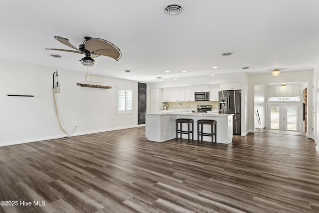 5724 Gondolier Dr, New Bern, NC 28560 - unfurnished living room featuring dark hardwood / wood-style floors and ceiling fan
