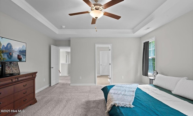 311 Mckenzie Pl, Sneads Ferry, NC 28460 - bedroom with a raised ceiling, light colored carpet, baseboards, and ceiling fan