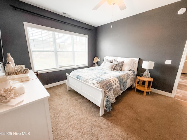 bedroom with carpet floors and ceiling fan