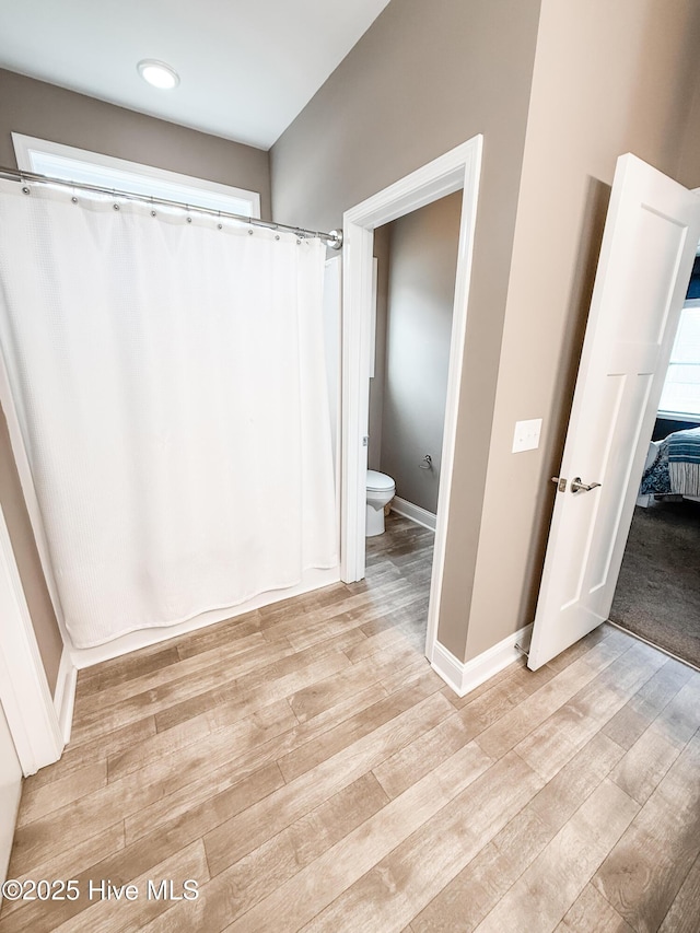 bathroom with wood-type flooring and toilet