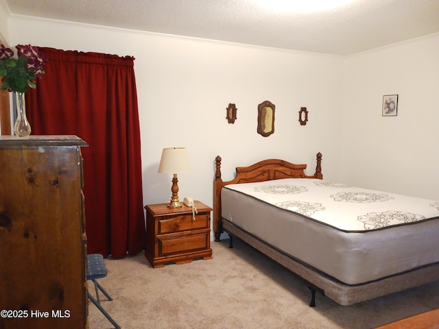 bedroom with light carpet