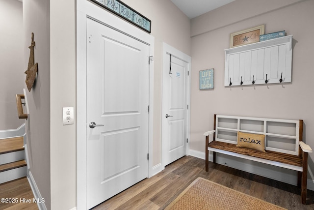 mudroom with wood-type flooring