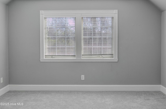 empty room featuring carpet and lofted ceiling