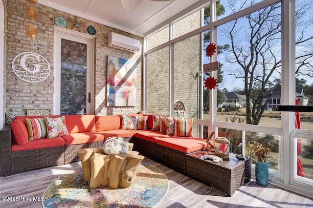 sunroom / solarium with an outdoor hangout area and an AC wall unit