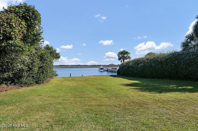 view of yard with a water view