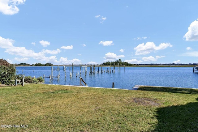 water view featuring a dock