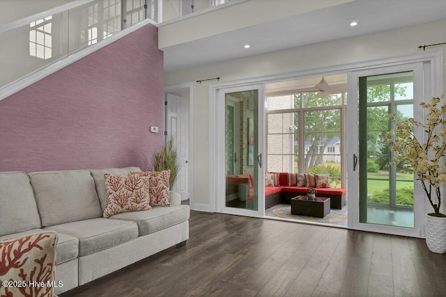 living area featuring recessed lighting and wood finished floors