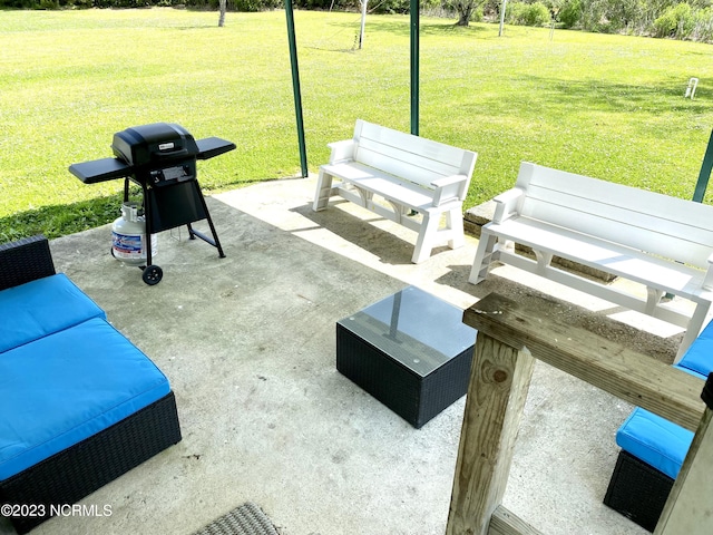 view of patio / terrace featuring a grill and an outdoor hangout area