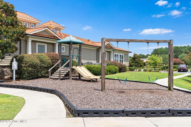 view of jungle gym with a yard