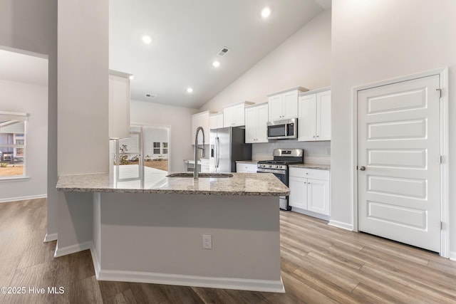 kitchen featuring visible vents, a healthy amount of sunlight, stainless steel appliances, and a sink