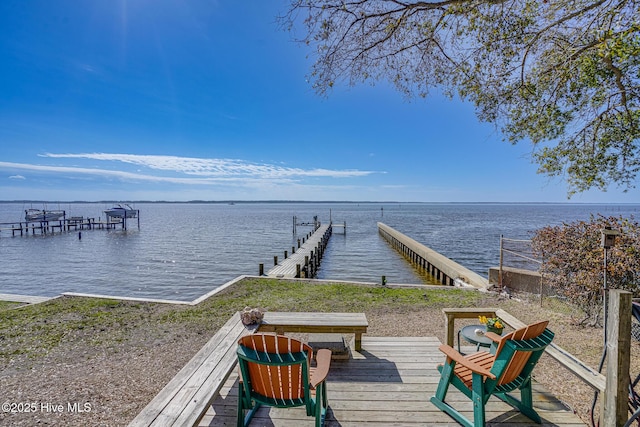 dock area with a water view