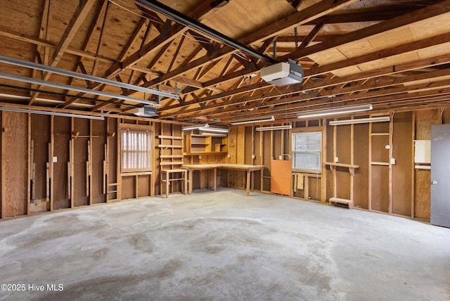 garage with a garage door opener