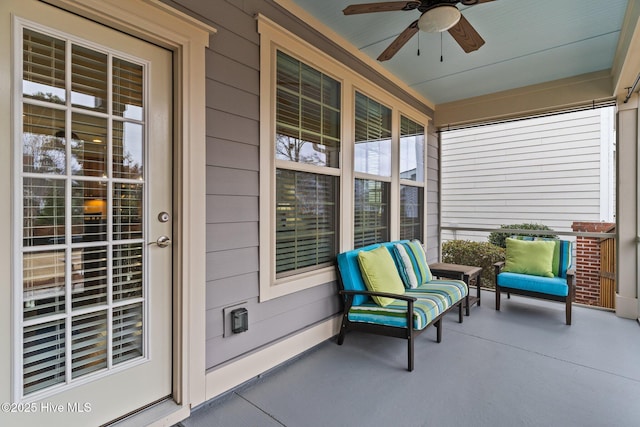 view of patio / terrace featuring ceiling fan and covered porch